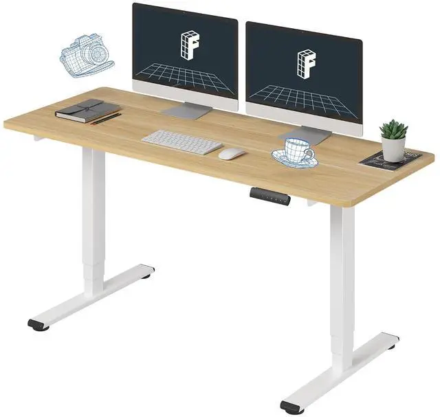 Main image of E6 3-Stage Dual Motor 60 x 24 Electric Standing Desk Sit Stand Up Desk, Holds 220 lbs, Adjustable Height w/Memory Presets, One-Piece Maple Desktop & White Frame, Ships in 2 Boxes