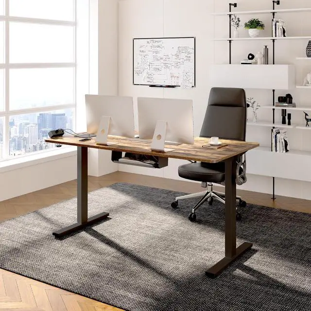 Alt view image 2 of 7 - EN2 Whole-Piece Standing Desk with Clamp Power Strip, 48 x 30 Electric Stand Up Height Adjustable Desk with Cable Management (Black Frame + 48" Rustic Brown Desktop, 2 Packages)