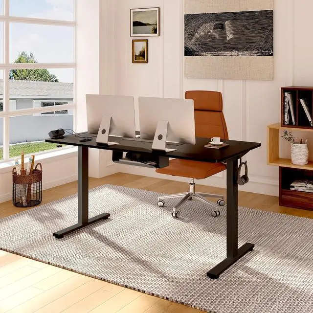 Alt view image 2 of 7 - EN2 Whole-Piece Standing Desk with Clamp Power Strip, 55 x 28 Electric Stand Up Height Adjustable Desk with Cable Management (Black Frame + 55" Black Top, 2 Packages)