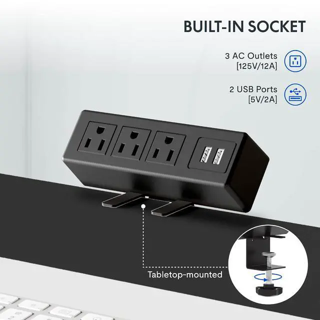 Alt view image 3 of 7 - EN2 Whole-Piece Standing Desk with Clamp Power Strip, 48x24'' Electric Stand Up Height Adjustable Desk with Cable Management (Black Frame + 48" Black Table Top)