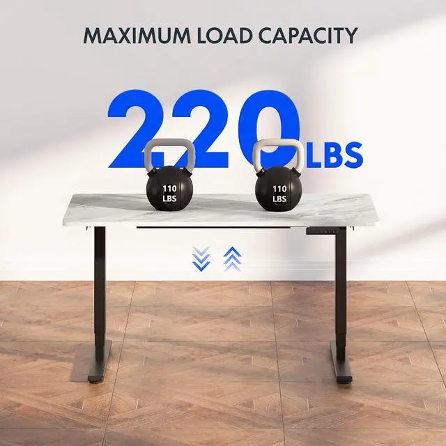 Alt view image 3 of 6 - E6 3-Stage Dual Motor Electric Standing Desk 55 x 28 Sit Stand Up Desk, Holds 220 lbs, Adjustable Height w/Memory Presets, One-Piece Marble Grey Desktop & Black Frame, Ships in 2 Boxes