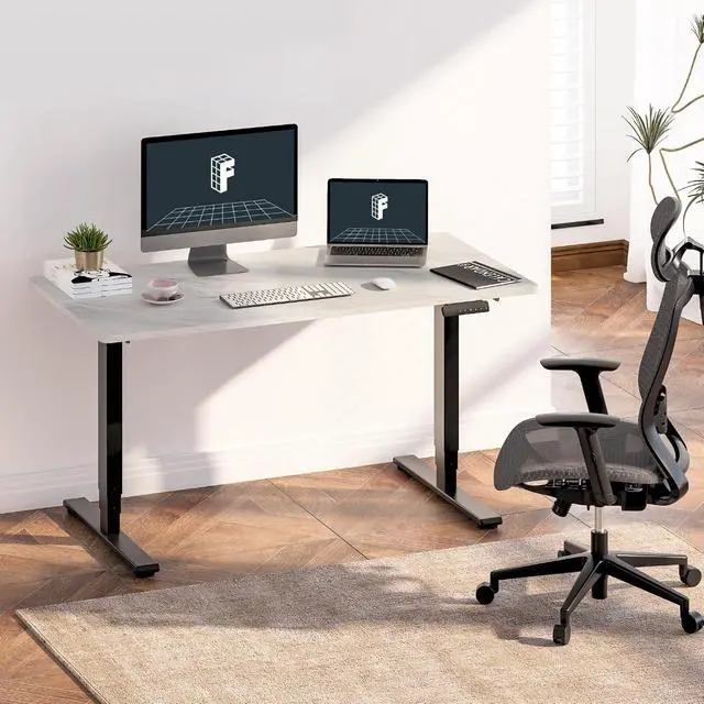 Alt view image 2 of 6 - E6 3-Stage Dual Motor Electric Standing Desk 55 x 28 Sit Stand Up Desk, Holds 220 lbs, Adjustable Height w/Memory Presets, One-Piece Marble Grey Desktop & Black Frame, Ships in 2 Boxes