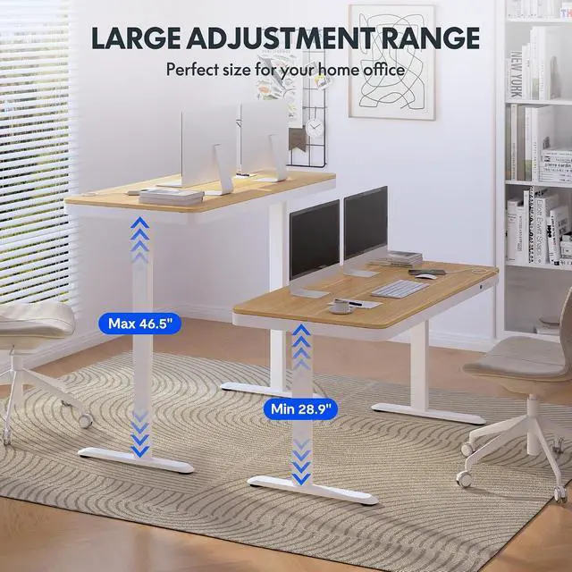 Alt view image 7 of 7 - 55" Electric Standing Desk with Drawers, Quick Assembly Home Office Sit Stand Desk with Storage, USB Charging, Computer Desk for Home Office (Maple Top + White Adjustable Frame, Comhar)