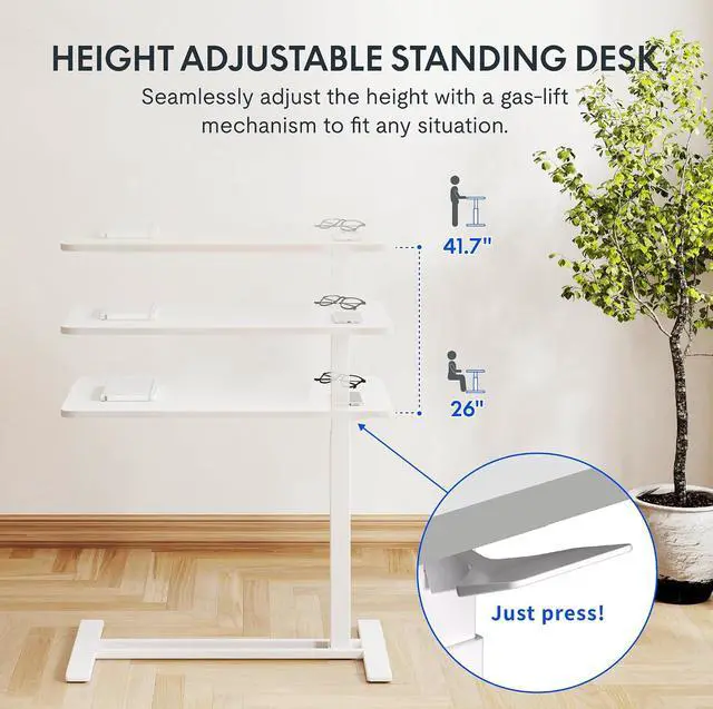 Alt view image 5 of 7 - Mobile Standing Desk with Wheels Pneumatic Laptop Desk Rolling Computer Cart Movable Height Adjustable Small Sit Stand Desk Computer Workstations Home Use31.5" W x 17.7" D,White