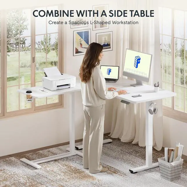 Alt view image 7 of 7 - Mobile Standing Desk with Wheels Pneumatic Laptop Desk Rolling Computer Cart Movable Height Adjustable Small Sit Stand Desk Computer Workstations Home Use31.5" W x 17.7" D,White