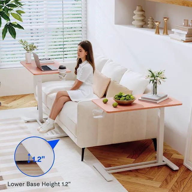 Alt view image 5 of 7 - Mobile Standing Desk with Wheels Pneumatic Laptop Rolling Computer Cart Movable Height Adjustable Small Sit Stand Desk Computer Workstations Home Use27.6" W x 15.7" D,Pink