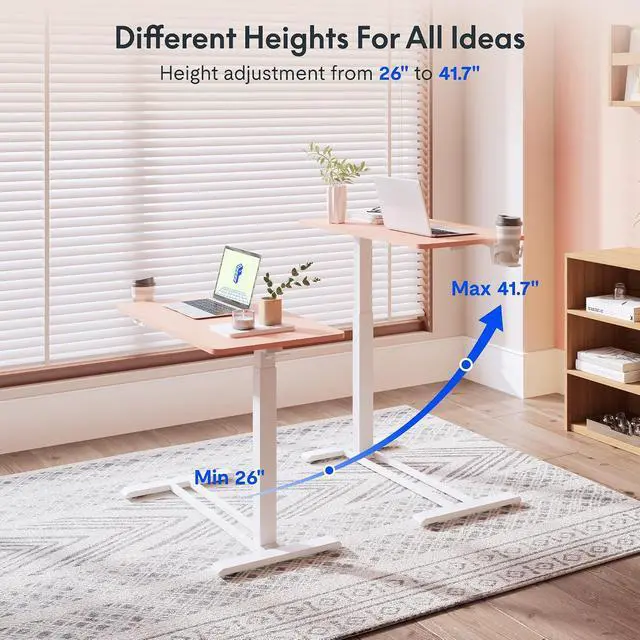 Alt view image 6 of 7 - Mobile Standing Desk with Wheels Pneumatic Laptop Rolling Computer Cart Movable Height Adjustable Small Sit Stand Desk Computer Workstations Home Use27.6" W x 15.7" D,Pink