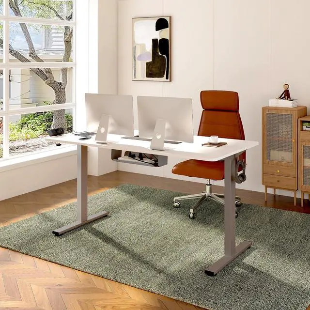 Alt view image 2 of 7 - EN2 Whole-Piece Standing Desk with Clamp Power Strip, 48 x 30 Electric Stand Up Height Adjustable Desk with Cable Management (Gray Frame + 48" White Top, 2 Packages)