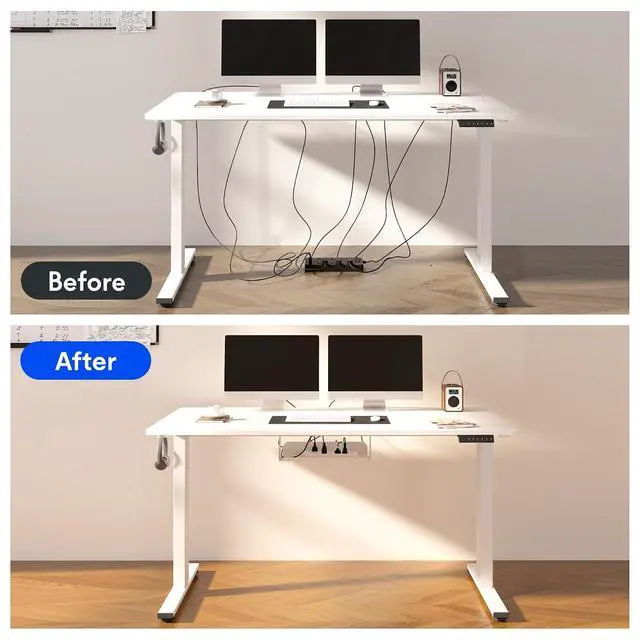 Alt view image 6 of 7 - EN2 Whole-Piece Standing Desk with Clamp Power Strip, 55 x 28 Electric Stand Up Height Adjustable Desk with Cable Management (Black Frame + 55" White Top, 2 Packages)