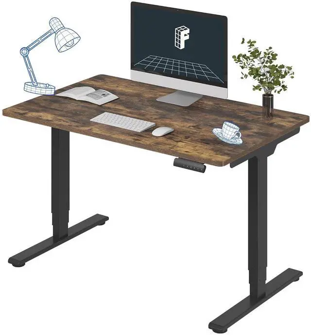 Main image of Stand Up Desk 3 Stages Dual Motor Electric Standing Desk 48x30 Inch Whole-Piece Board Height Adjustable Desk Electric Sit Stand Desk(Black Frame + Special Walnut Desktop, 2 Packages)