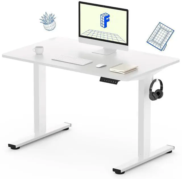 Main image of Standing Desk, 40" x 24" One-Piece Desktop, Height Adjustable Computer Desk for Home Office, White Frame & White Top (One Package)