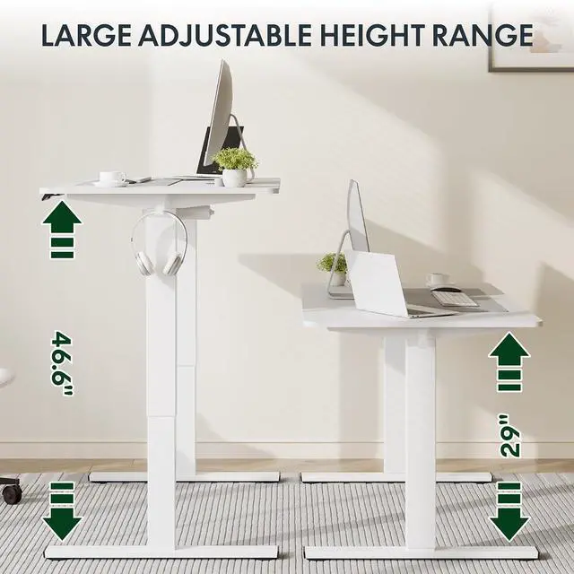 Alt view image 6 of 7 - Standing Desk, 40" x 24" One-Piece Desktop, Height Adjustable Computer Desk for Home Office, White Frame & White Top (One Package)