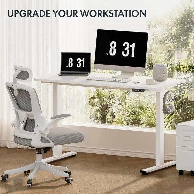 Alt view image 3 of 7 - EN2 Standing Desk Frame with Clamp Power Strip and Cable Management Tray, Electric Sit Stand Desk Base with Memory Controller for Home and Office (White Frame Only)