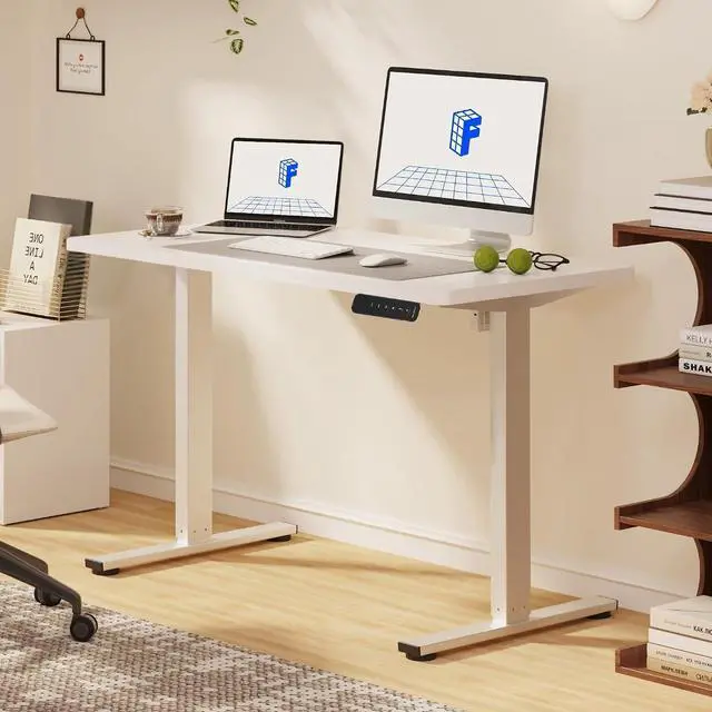 Alt view image 4 of 7 - Standing Desk, 40" x 24" One-Piece Desktop, Height Adjustable Computer Desk for Home Office, White Frame & White Top (One Package)