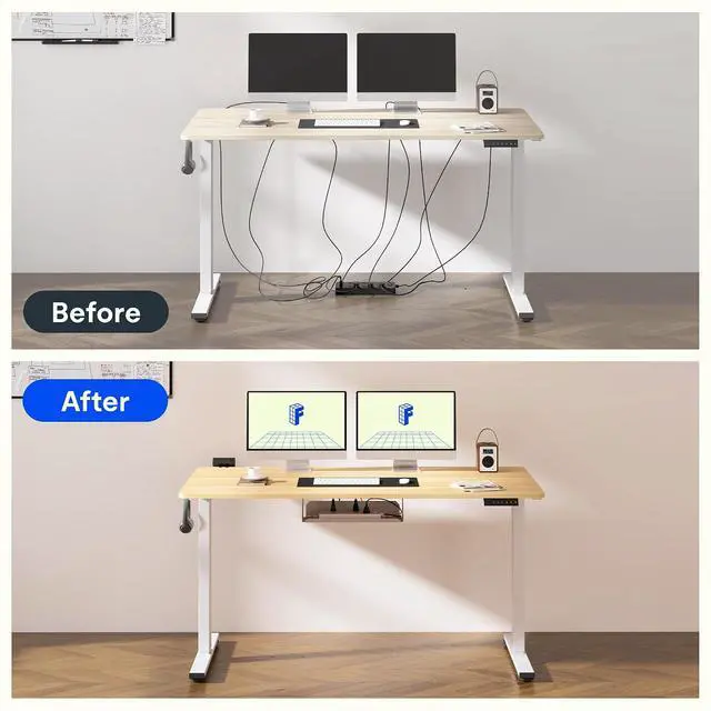Alt view image 5 of 7 - EN2 Standing Desk Frame with Clamp Power Strip and Cable Management Tray, Electric Sit Stand Desk Base with Memory Controller for Home and Office (White Frame Only)