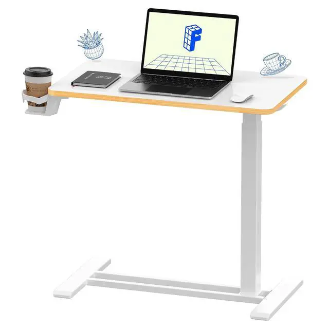 Main image of Mobile Standing Desk with Wheels Pneumatic Laptop Desk Rolling Computer Cart Movable Height Adjustable Small Sit Stand Desk Computer Workstations Home Use27.6" W x 15.7" D,White+Maple