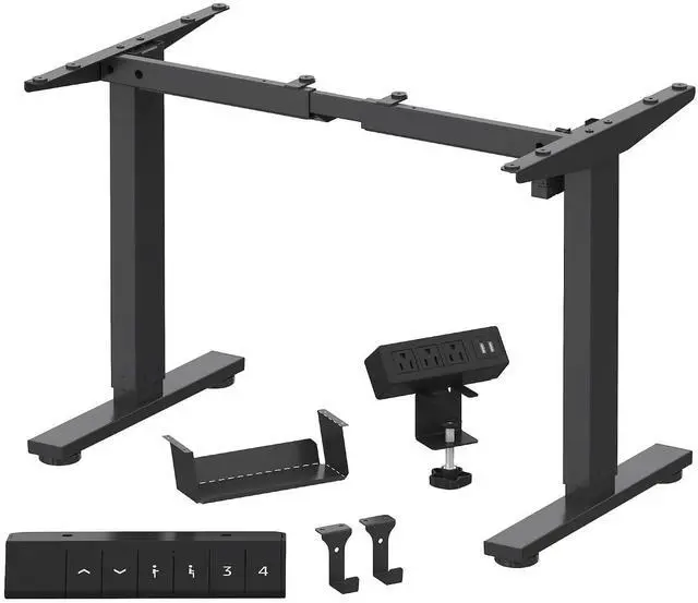 Main image of EN2 Standing Desk Frame with Clamp Power Strip and Cable Management Tray, Electric Sit Stand Desk Base with Memory Controller for Home and Office (Black Frame Only)