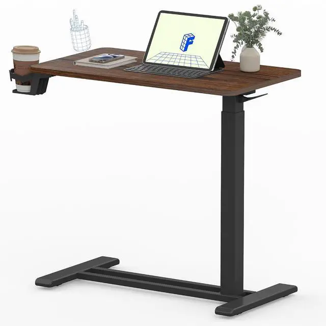 Main image of Mobile Standing Desk with Wheels Pneumatic Laptop Desk Rolling Computer Cart Movable Height Adjustable Small Sit Stand Desk Computer Workstations Home Use(27.6" W x 15.7" D,Mahogany)