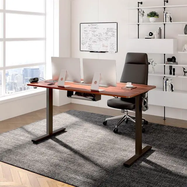 Alt view image 2 of 7 - EN2 Whole-Piece Standing Desk with Clamp Power Strip, 60 x 24 Electric Stand Up Height Adjustable Desk with Cable Management (Black Frame + 60" Mahogany Top, 2 Packages)