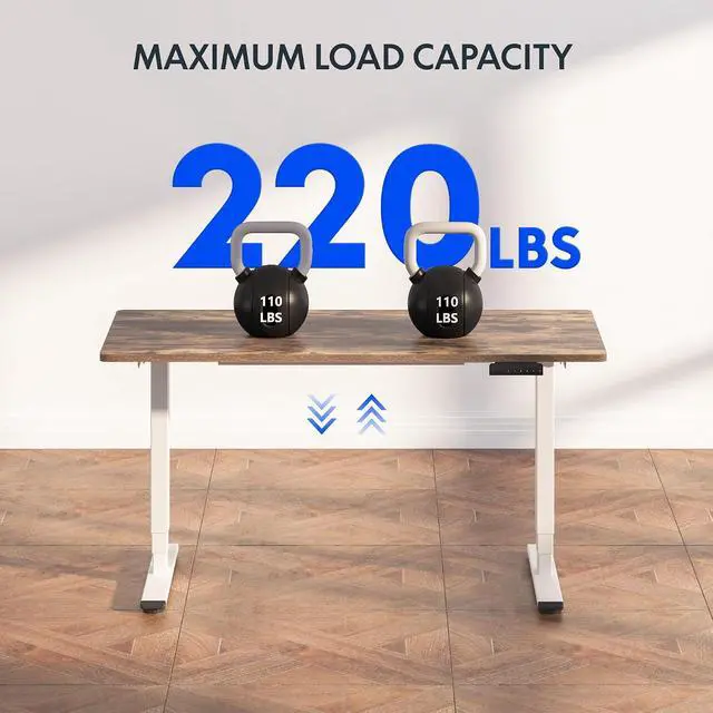 Alt view image 7 of 7 - E6 3-Stage Dual Motor Electric Standing Desk 55 x 28 Sit Stand Up Desk, Holds 220 lbs, Adjustable Height w/Memory Presets, One-Piece Special Walnut Desktop & White Frame, Ships in 2 Boxes