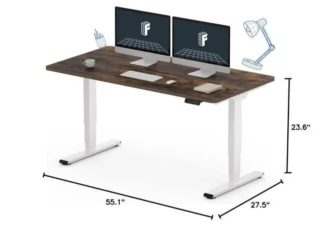 Alt view image 3 of 7 - E6 3-Stage Dual Motor Electric Standing Desk 55 x 28 Sit Stand Up Desk, Holds 220 lbs, Adjustable Height w/Memory Presets, One-Piece Special Walnut Desktop & White Frame, Ships in 2 Boxes