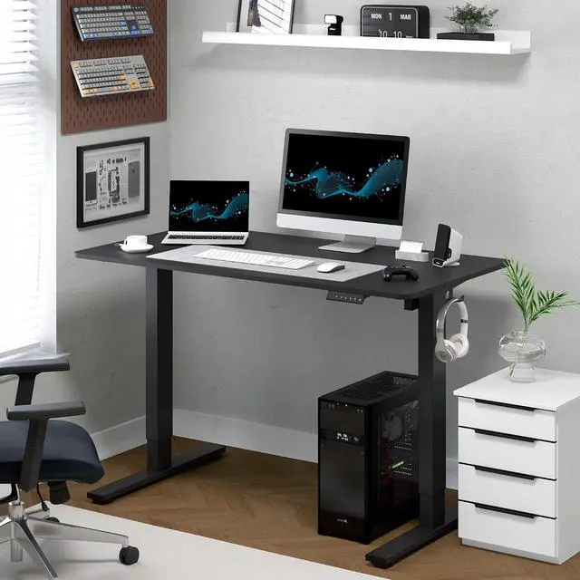 Alt view image 2 of 7 - Standing Desk, 48" x 24" One-Piece Desktop, Height Adjustable Computer Desk for Home Office, White Frame & Black Top (One Package)