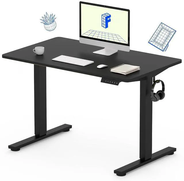 Main image of Standing Desk, 48" x 24" One-Piece Desktop, Height Adjustable Computer Desk for Home Office, White Frame & Black Top (One Package)