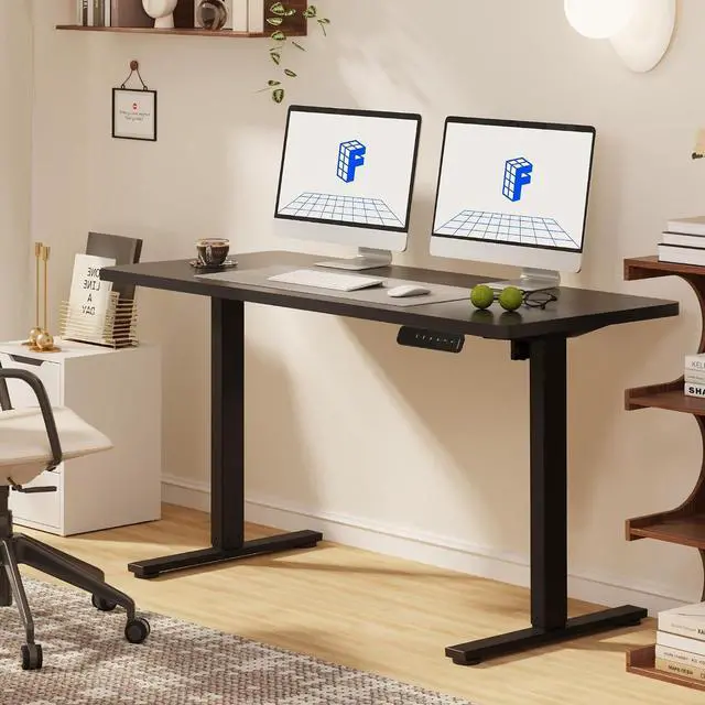 Alt view image 4 of 7 - Standing Desk, 48" x 24" One-Piece Desktop, Height Adjustable Computer Desk for Home Office, White Frame & Black Top (One Package)