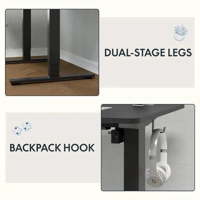 Alt view image 7 of 7 - Standing Desk, 48" x 24" One-Piece Desktop, Height Adjustable Computer Desk for Home Office, White Frame & Black Top (One Package)