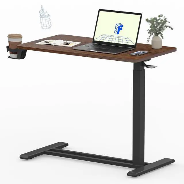 Main image of Mobile Standing Desk with Wheels Pneumatic Laptop Desk Rolling Computer Cart Movable Height Adjustable Small Sit Stand Desk Computer Workstations Home Use(31.5" W x 17.7" D, Mahogany)