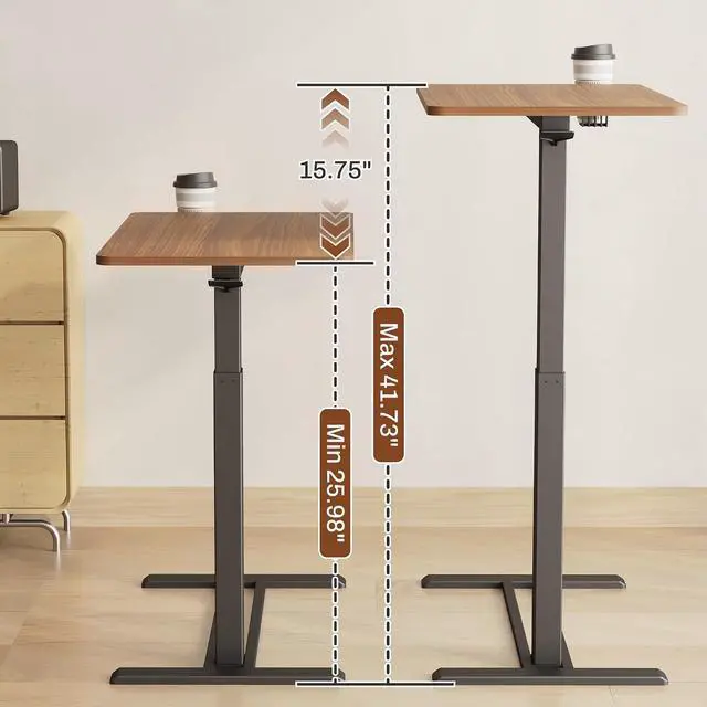 Alt view image 3 of 7 - Mobile Standing Desk with Wheels Pneumatic Laptop Desk Rolling Computer Cart Movable Height Adjustable Small Sit Stand Desk Computer Workstations Home Use(31.5" W x 17.7" D, Mahogany)