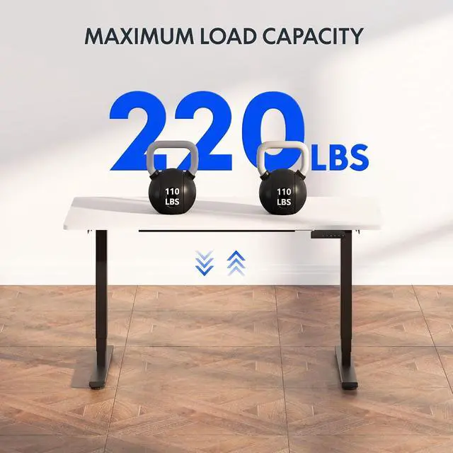 Alt view image 6 of 6 - E6 3-Stage Dual Motor Electric Standing Desk 48 x 24 Sit Stand Up Desk, Holds 220 lbs, Adjustable Height w/Memory Presets, One-Piece White Desktop & Black Frame, Ships in 2 Boxes