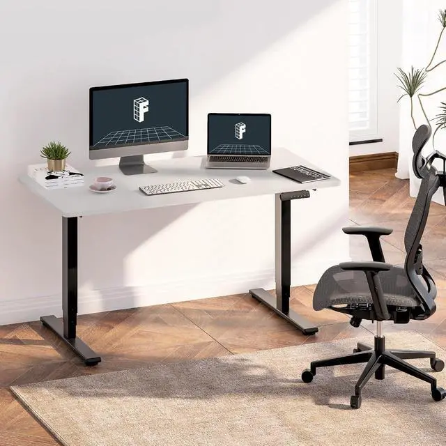 Alt view image 2 of 6 - E6 3-Stage Dual Motor Electric Standing Desk 48 x 24 Sit Stand Up Desk, Holds 220 lbs, Adjustable Height w/Memory Presets, One-Piece White Desktop & Black Frame, Ships in 2 Boxes