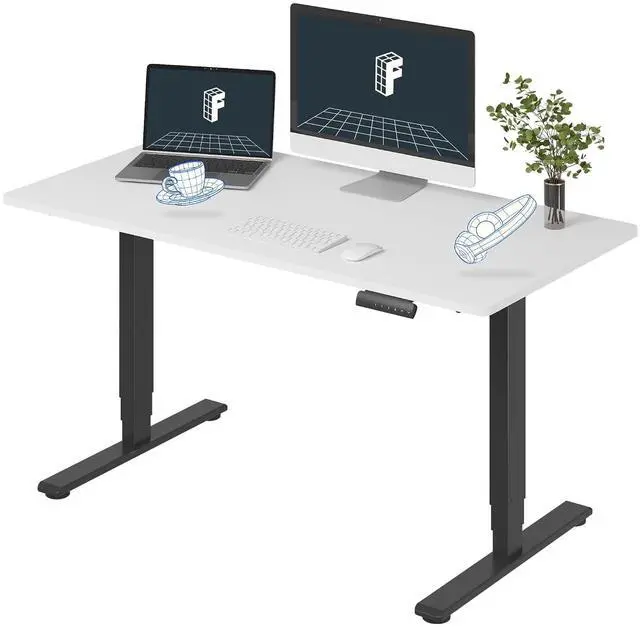 Main image of E6 3-Stage Dual Motor Electric Standing Desk 55 x 28 Sit Stand Up Desk, Holds 220 lbs, Adjustable Height w/Memory Presets, One-Piece White Desktop & Black Frame, Ships in 2 Boxes