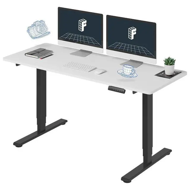 Main image of E6 3-Stage Dual Motor 60 x 24 Electric Standing Desk Sit Stand Up Desk, Holds 220 lbs, Adjustable Height w/Memory Presets, One-Piece White Desktop & Black Frame, Ships in 2 Boxes