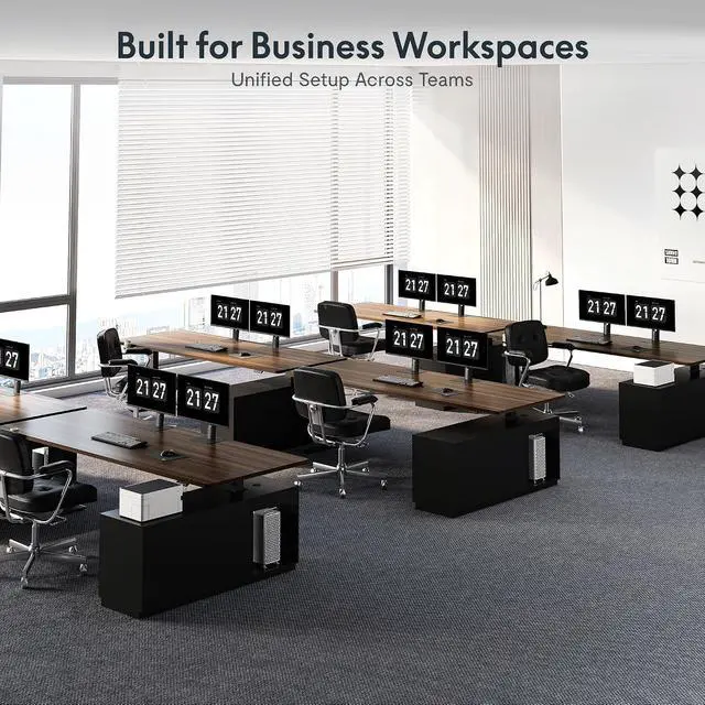 Alt view image 3 of 7 - L Shaped Standing Desk with Storage Cabinet for Office Workspace, 63" Spacious Workstation with Drawers, CPU Holder & Cable Management for Commercial Office Use, Black Walnut, 3 Packages