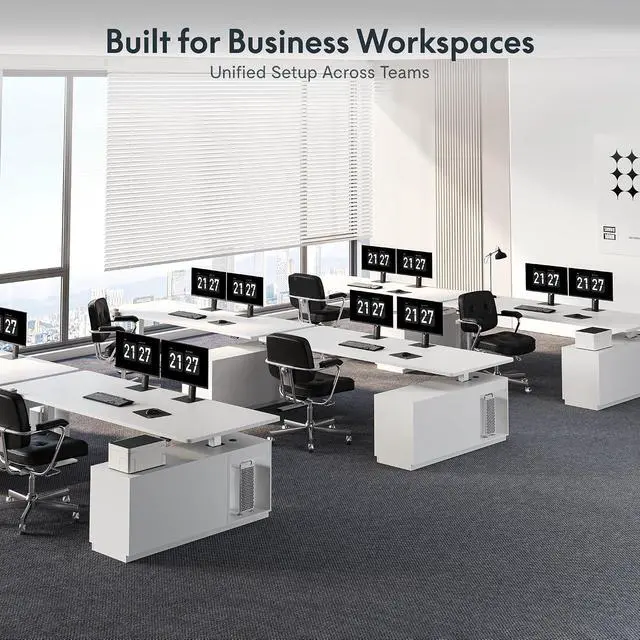 Alt view image 2 of 7 - L Shaped Standing Desk with Storage Cabinet for Office Workspace, 79" Spacious Workstation with Drawers, CPU Holder & Cable Management for Commercial Office Use, White, 3 Packages