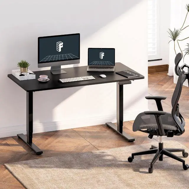 Alt view image 2 of 6 - E6 3-Stage Dual Motor Electric Standing Desk 48 x 24 Sit Stand Up Desk, Holds 220 lbs, Adjustable Height w/Memory Presets, One-Piece Black Desktop & Black Frame, Ships in 2 Boxes