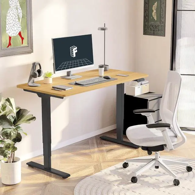 Alt view image 2 of 7 - E6 3-Stage Dual Motor 60 x 24 Electric Standing Desk Sit Stand Up Desk, Holds 220 lbs, Adjustable Height w/Memory Presets, One-Piece Maple Desktop & Black Frame, Ships in 2 Boxes