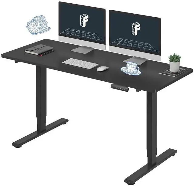 Main image of E6 3-Stage Dual Motor 60 x 24 Electric Standing Desk Sit Stand Up Desk, Holds 220 lbs, Adjustable Height w/Memory Presets, One-Piece Black Desktop & Black Frame, Ships in 2 Boxes