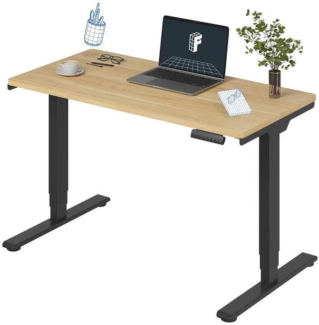 Main image of E6 3-Stage Dual Motor Electric Standing Desk 48 x 24 Sit Stand Up Desk, Holds 220 lbs, Adjustable Height w/Memory Presets, One-Piece Maple Desktop & Black Frame, Ships in 2 Boxes