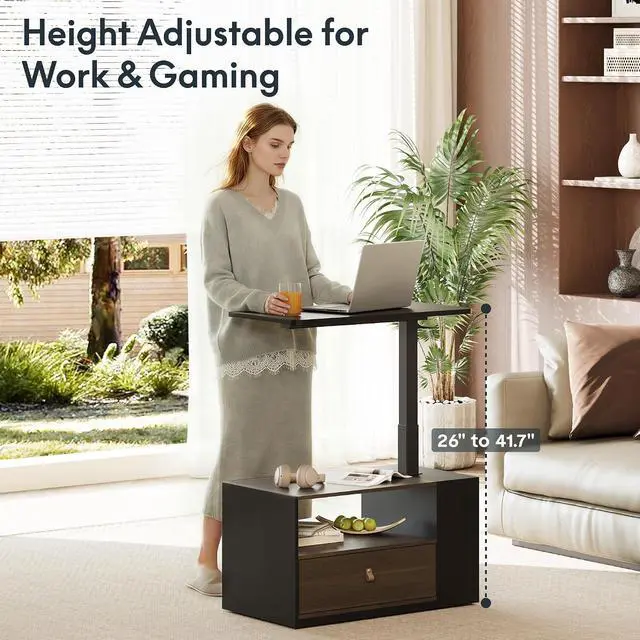 Alt view image 6 of 7 - H7 CAB Height Adjustable Sit-Stand Computer Workstation Desk with Storage, Pneumatic Lift Laptop Desk with Drawer & Cabinet, Compact Small Space Home Office Desk (25.8"41.3", Black)