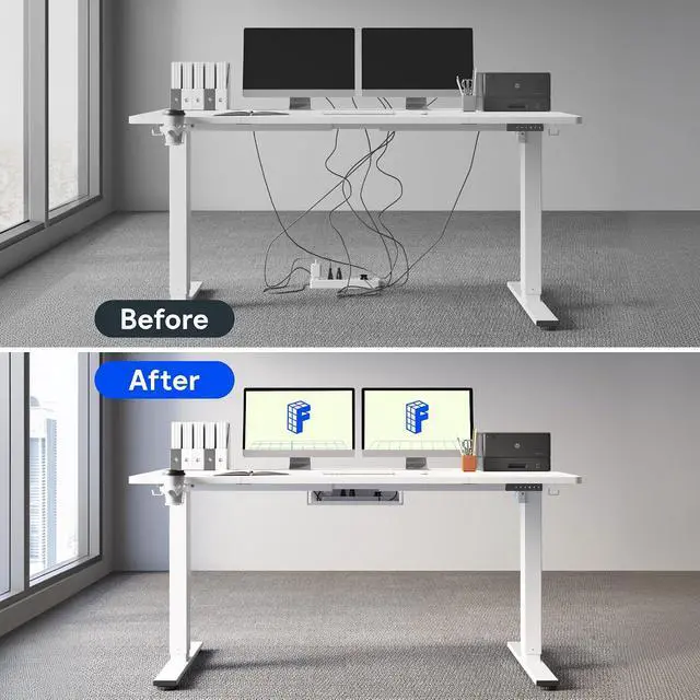 Alt view image 7 of 7 - L Shaped Standing Desk with Storage Cabinet for Office Workspace, 79" Spacious Workstation with Drawers, CPU Holder & Cable Management for Commercial Office Use, White, 3 Packages