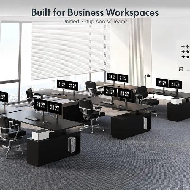 Alt view image 3 of 7 - L Shaped Standing Desk with Storage Cabinet for Office Workspace, 63" Spacious Workstation with Drawers, CPU Holder & Cable Management for Commercial Office Use, Black, 3 Packages