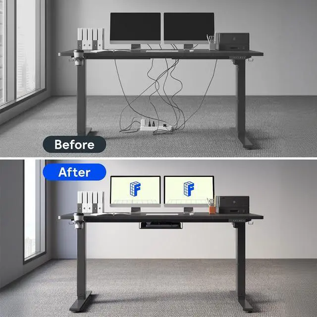 Alt view image 7 of 7 - L Shaped Standing Desk with Storage Cabinet for Office Workspace, 63" Spacious Workstation with Drawers, CPU Holder & Cable Management for Commercial Office Use, Black, 3 Packages