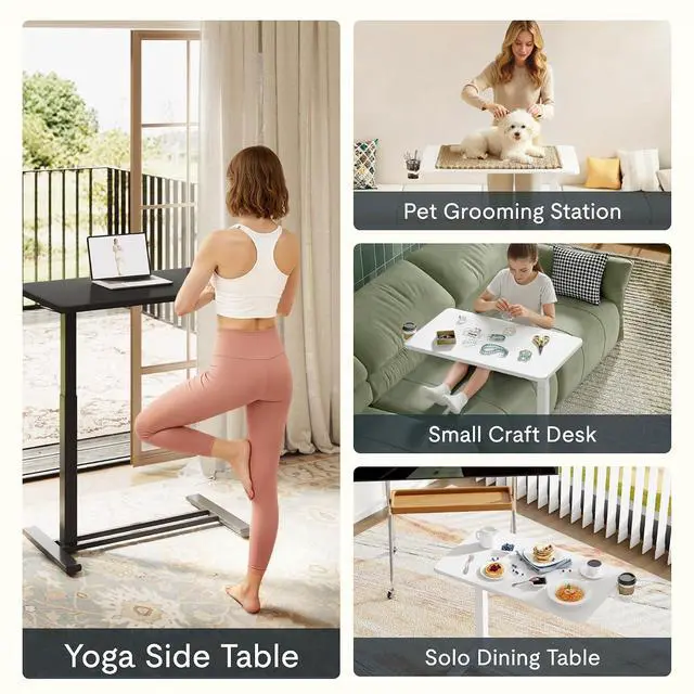 Alt view image 5 of 7 - Mobile Standing Desk with Wheels Pneumatic Laptop Desk Rolling Computer Cart Movable Height Adjustable Small Sit Stand Desk Computer Workstations Home Use27.6" W x 15.7" D, Black