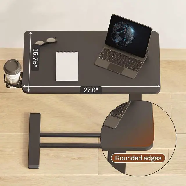 Alt view image 6 of 7 - Mobile Standing Desk with Wheels Pneumatic Laptop Desk Rolling Computer Cart Movable Height Adjustable Small Sit Stand Desk Computer Workstations Home Use27.6" W x 15.7" D, Black