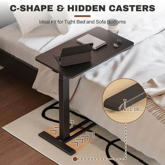 Alt view image 3 of 7 - Mobile Standing Desk with Wheels Pneumatic Laptop Desk Rolling Computer Cart Movable Height Adjustable Small Sit Stand Desk Computer Workstations Home Use27.6" W x 15.7" D, Black