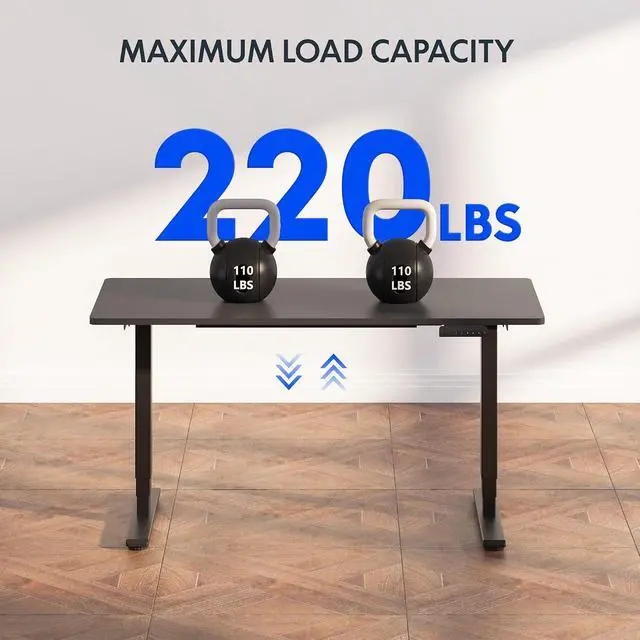 Alt view image 6 of 6 - E6 3-Stage Dual Motor Electric Standing Desk 48 x 24 Sit Stand Up Desk, Holds 220 lbs, Adjustable Height w/Memory Presets, One-Piece Black Desktop & Black Frame, Ships in 2 Boxes