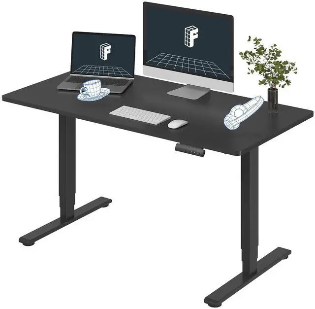 Main image of E6 3-Stage Dual Motor Electric Standing Desk 55 x 28 Sit Stand Up Desk, Holds 220 lbs, Adjustable Height w/Memory Presets, One-Piece Black Desktop & Black Frame, Ships in 2 Boxes
